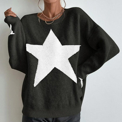 Round Neck Star Jacquard Pullover Sweater