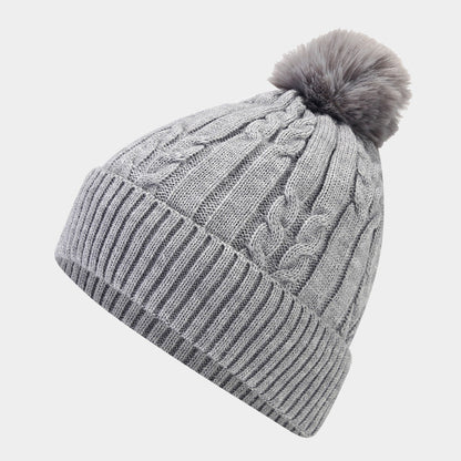 Twist Padded Solid Color Knit Pom Beanie