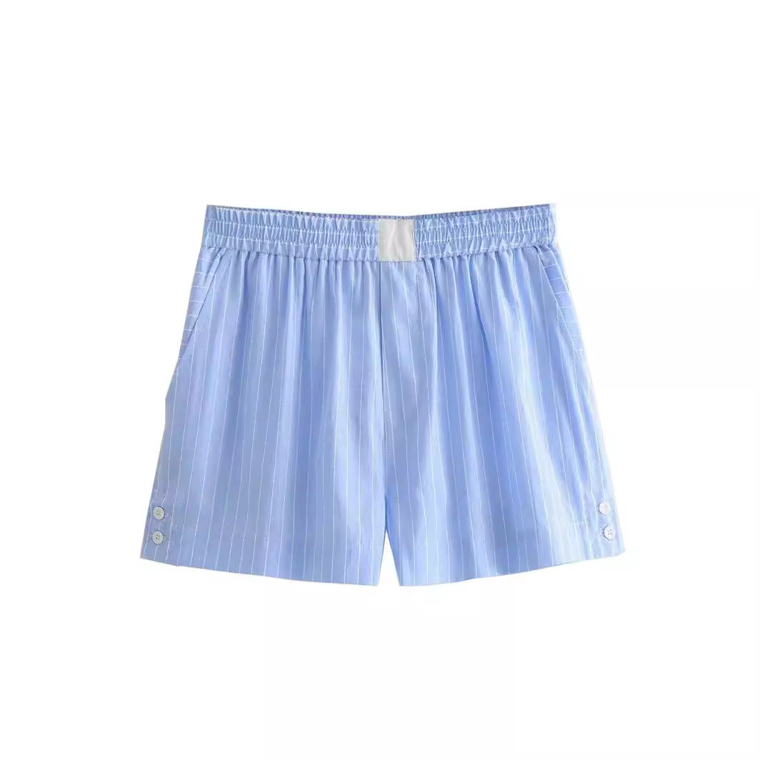 Striped Color Block Shirt Short Set