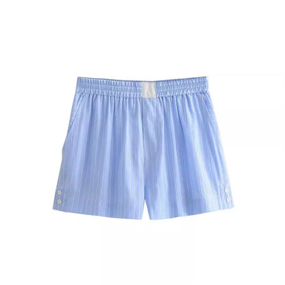 Striped Color Block Shirt Short Set