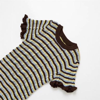 Casual Solid Color Crew Neck Striped Top