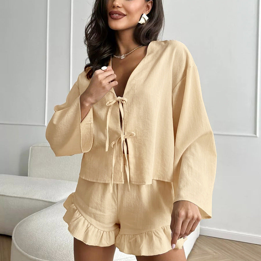 Flounce String Tie Homewear Sets