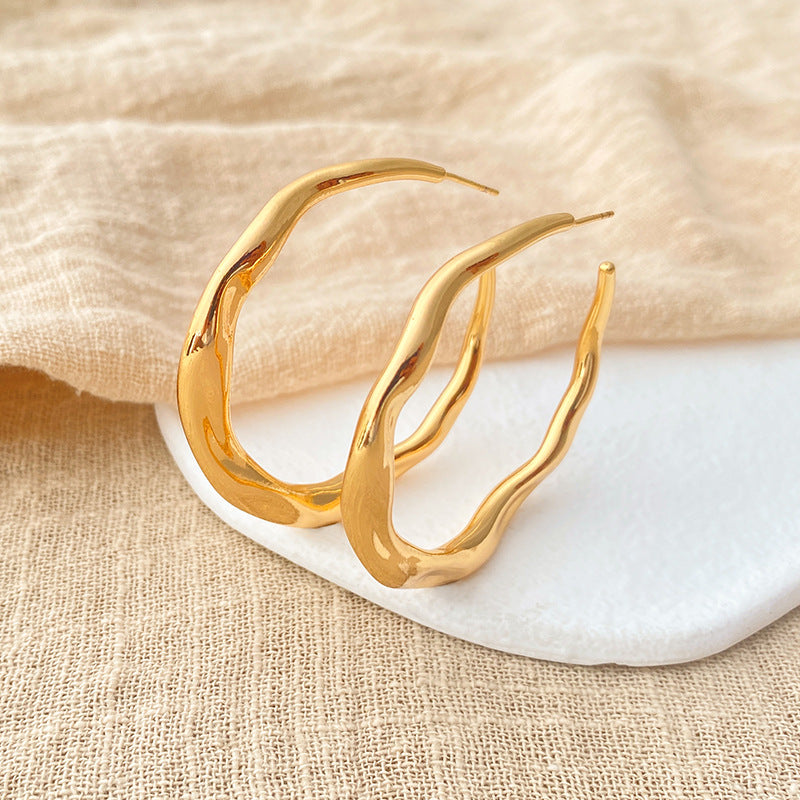 Electroplated Irregular Metal C Shaped Hoop Earrings
