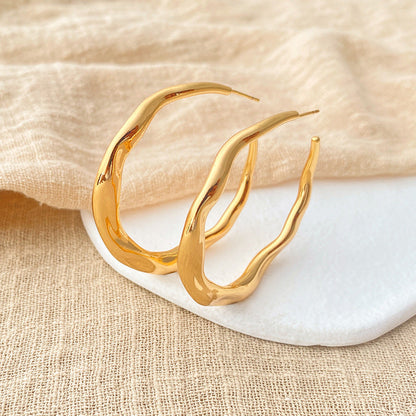Electroplated Irregular Metal C Shaped Hoop Earrings