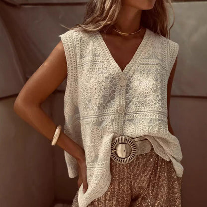 Elegant V-Neck Embroidered Vest Top