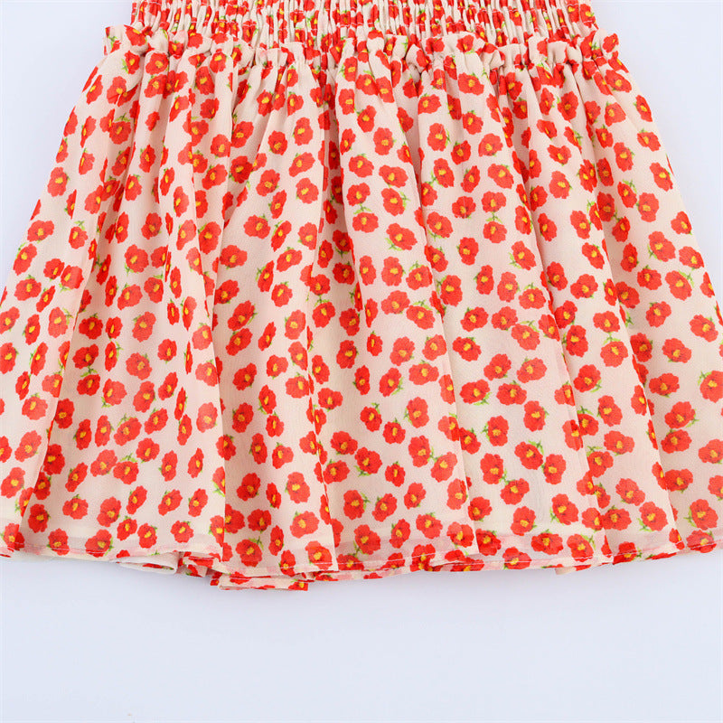 Cute Floral Print Smocked Ruffle Mini Dress