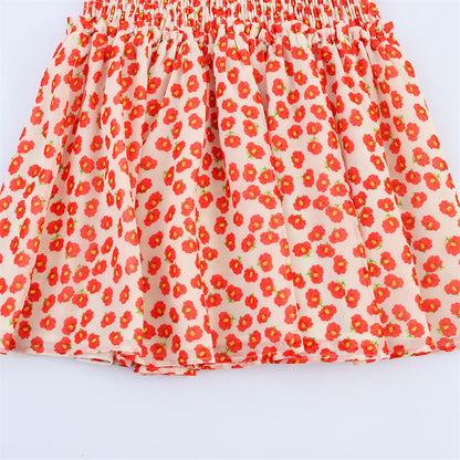 Cute Floral Print Smocked Ruffle Mini Dress