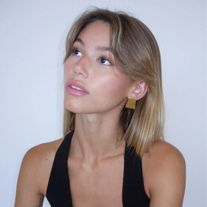 Stainless Steel Striated Ladder Hoop Earrings