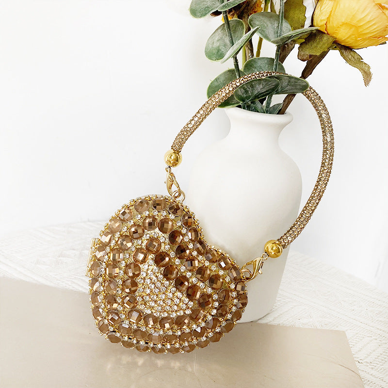 Love Shaped Mini Rhinestone Chain Party Handbag