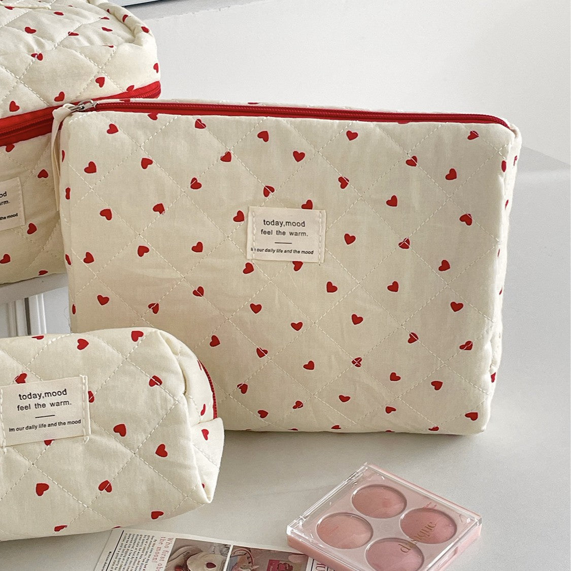 Red Heart Print Large Capacity Makeup Bag