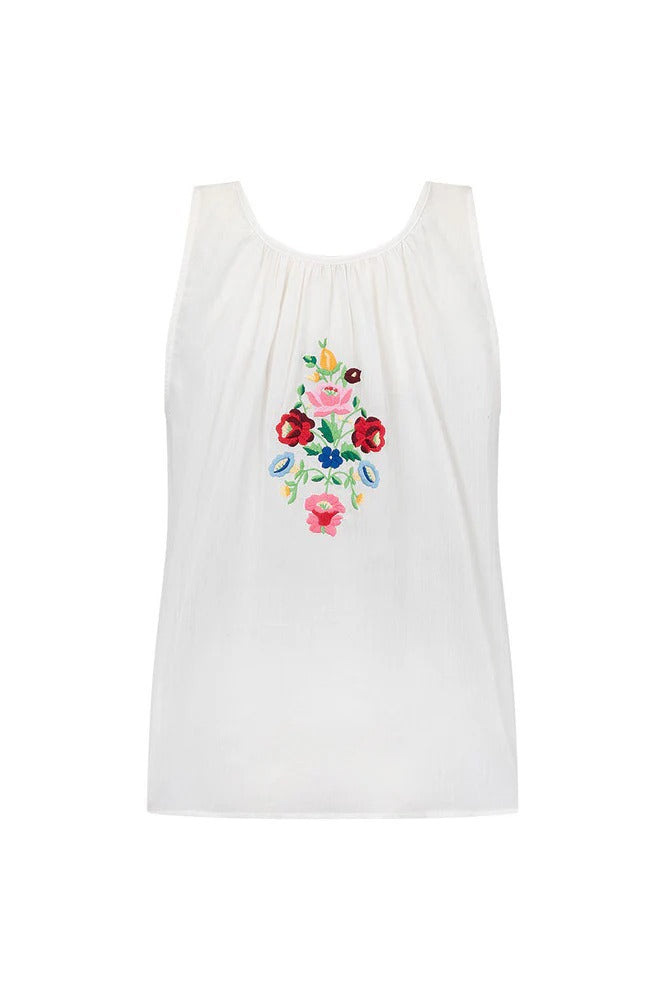 Embroidered Flower U-Neck Sleeveless Top