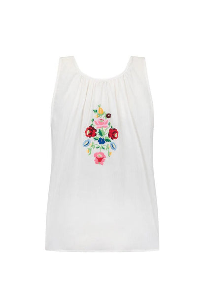 Embroidered Flower U-Neck Sleeveless Top