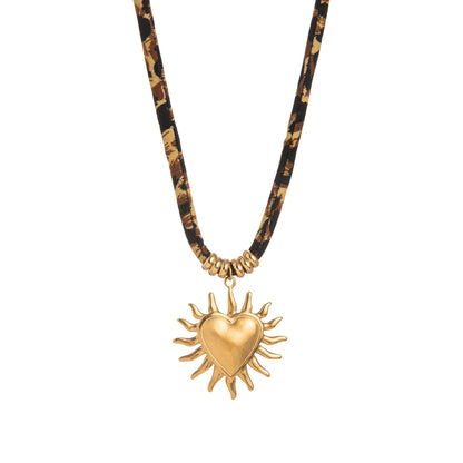 Gold Plated Pendant Leopard Cord Necklace