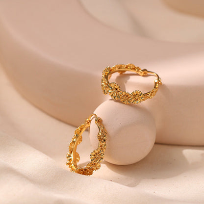 Vintage Flower Elegant Circle Hoop Earrings
