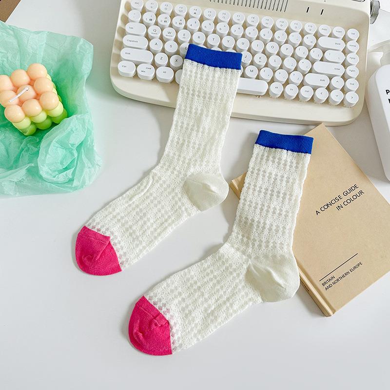 Color Block Thin Mesh Socks