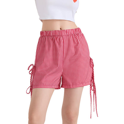 Plaid String Tie High Waist Shorts