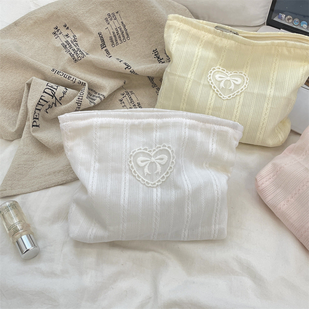 Simple Solid Color Bow Makeup Bag