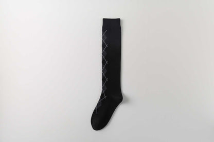 Minimalist Plaid Jacquard Cotton Calf Socks