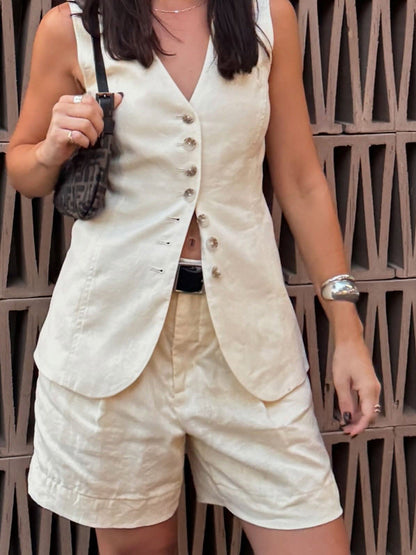 Solid Color Casual Vest and Shorts Sets