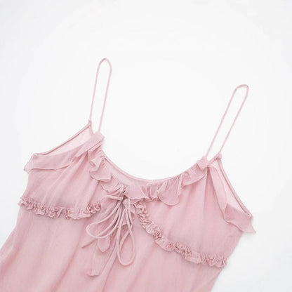 Solid Color Layered Ruffle Spaghetti Strap Top