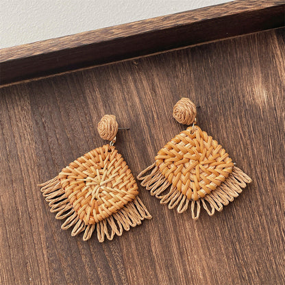 Vintage Handwoven Rattan Grass Earrings