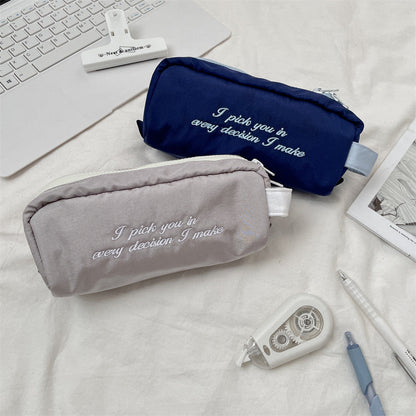 Bow Embroidered Large Capacity Pencil Pouch