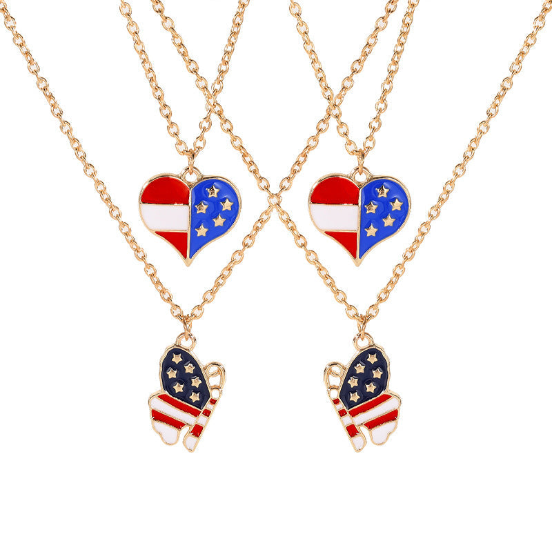 2Pcs USA Flag Heart Necklace Butterfly Necklaces