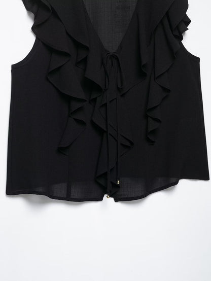 Ruffle V-Neck Sleeveless Top Mini Skirt Set