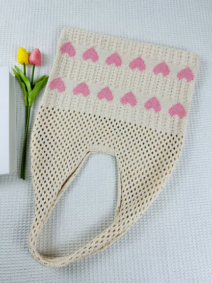 3+ Love Print Hollow Out KNit Shoulder Bag