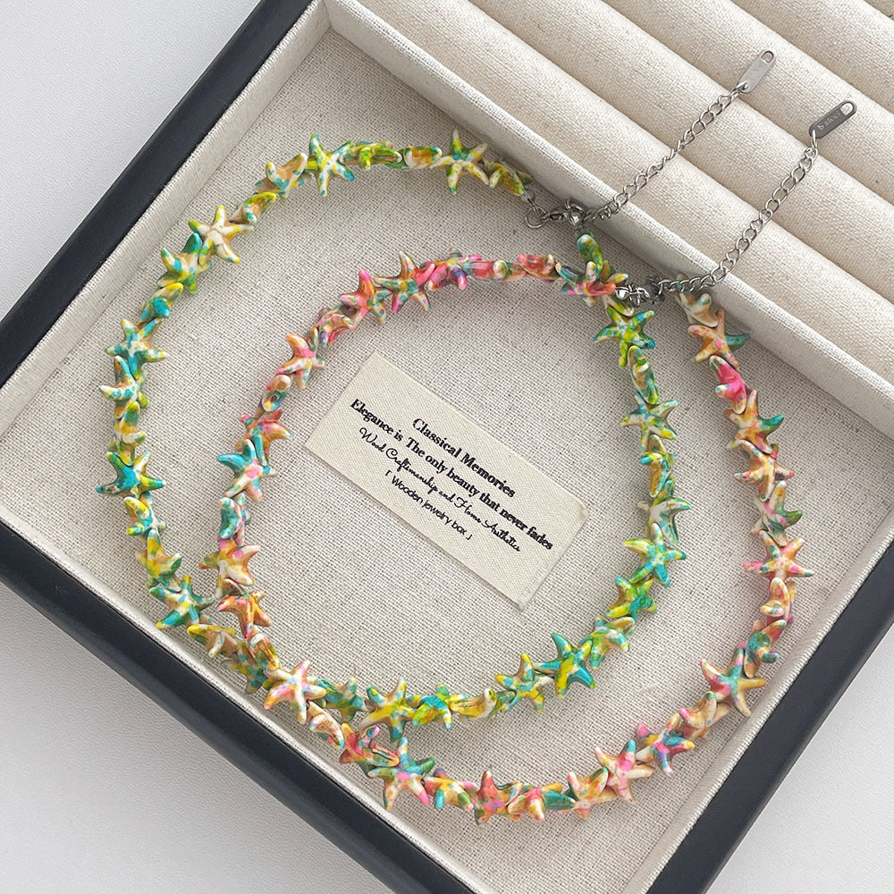 Vintage Turquoise Starfish Beaded Choker Necklace