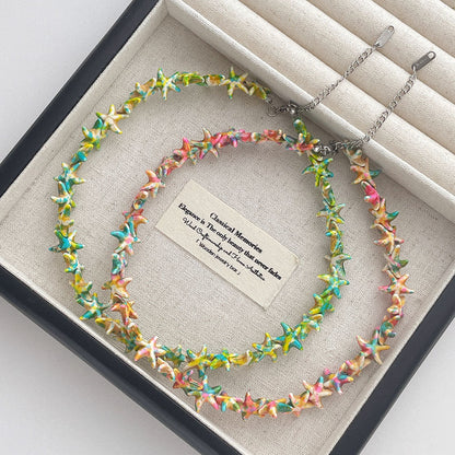 Vintage Turquoise Starfish Beaded Choker Necklace