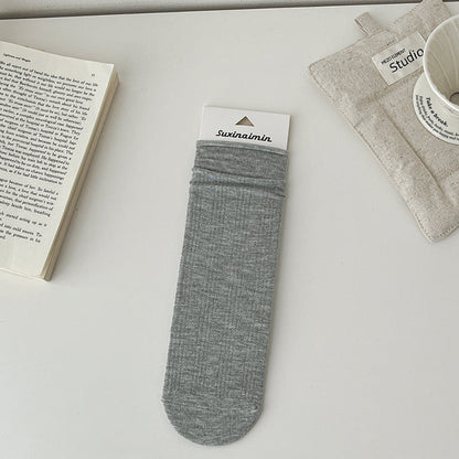 Solid Color Cotton Hollow Crew Maternity Socks