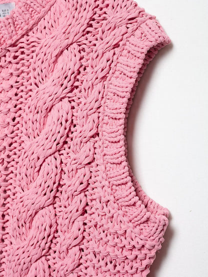 Round Neck Button Down Sleeveless Knit Top