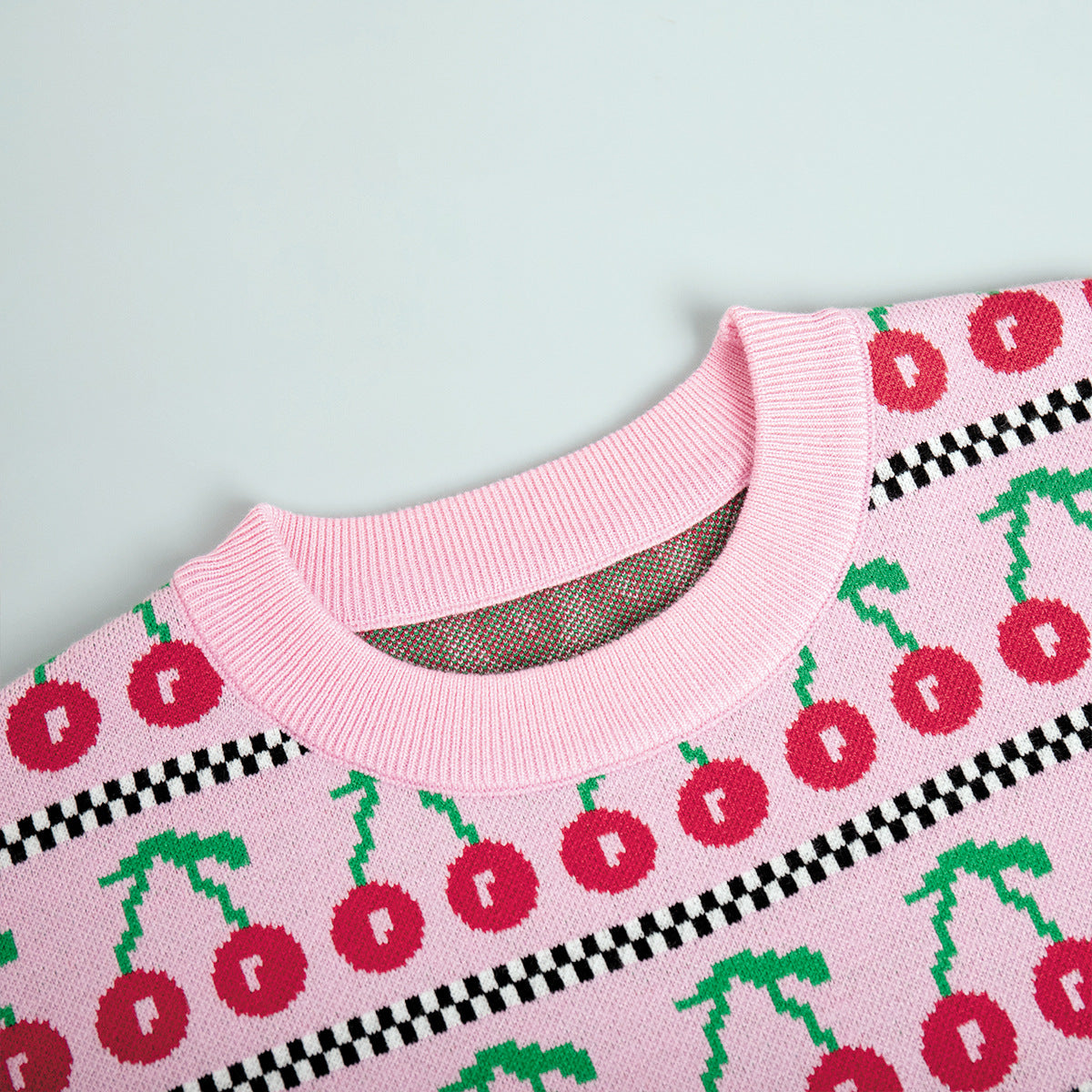 Cherry Print Contrast Color Sweater