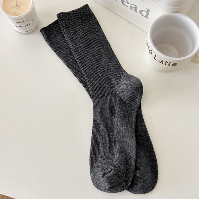 Solid Color Ribbed Simple Socks