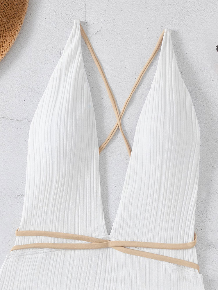 Solid Color String Tie Sexy Backless Swimwear