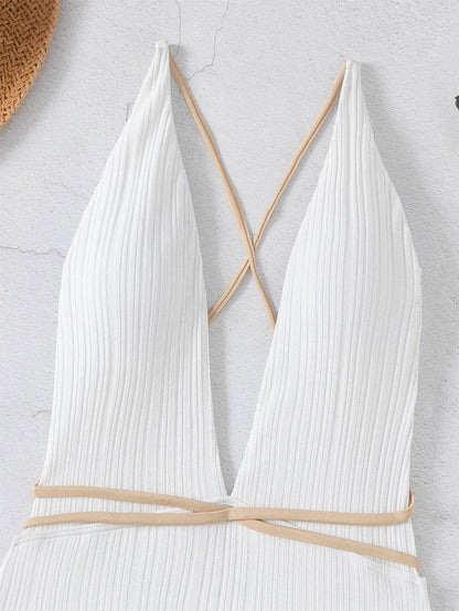 Solid Color String Tie Sexy Backless Swimwear