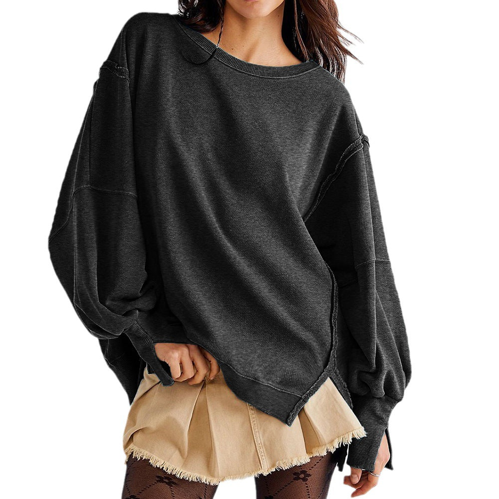 Oversize Solid Color Crew Neck Sweatshirt