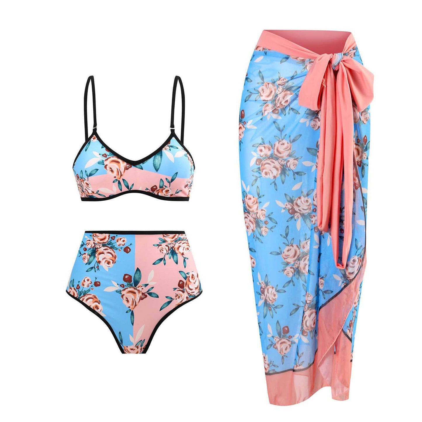 Floral Print Spaghetti Swimwear with Cover