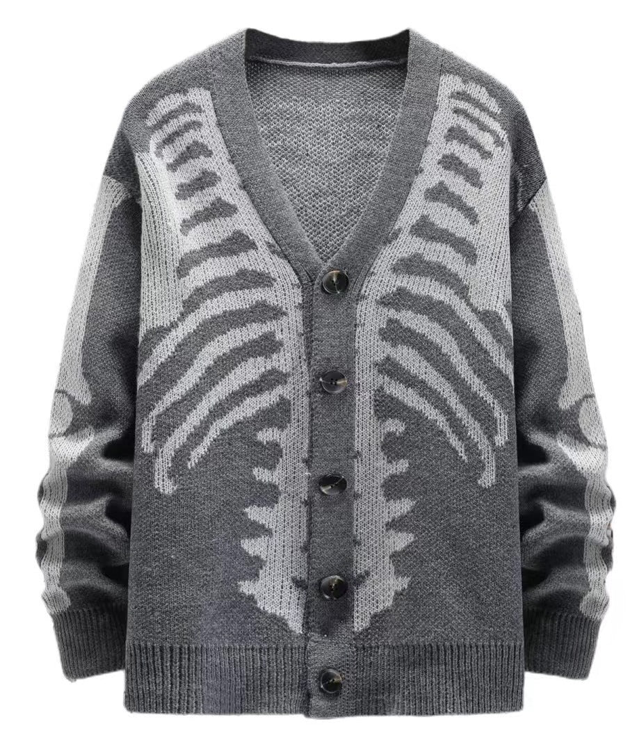 Halloween Skull Jacquard Knit Cardigan