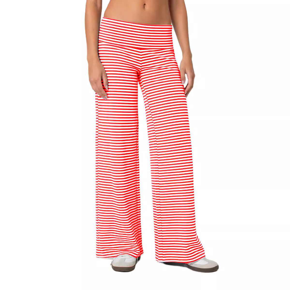 Striped Elastic Waist Sporty Casual Pants