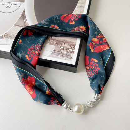 Pearl Rhinestone Polka Dot Satin Scarf