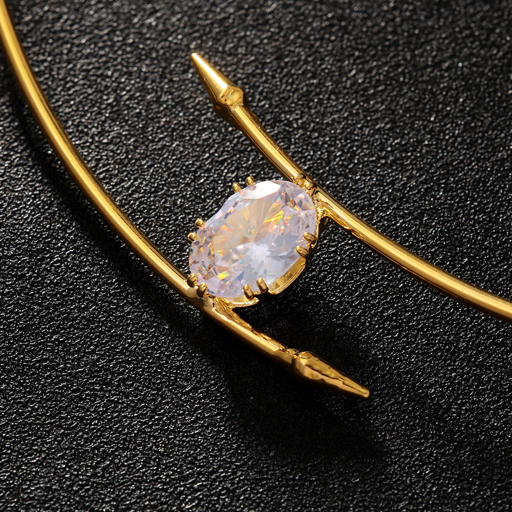 Minimalist  Oval Zircon Geometric Choker Necklace