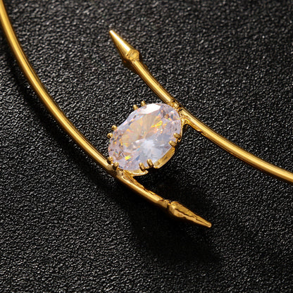 Minimalist  Oval Zircon Geometric Choker Necklace