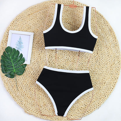 Color Block Button Down Bikini Sexy Swimwear