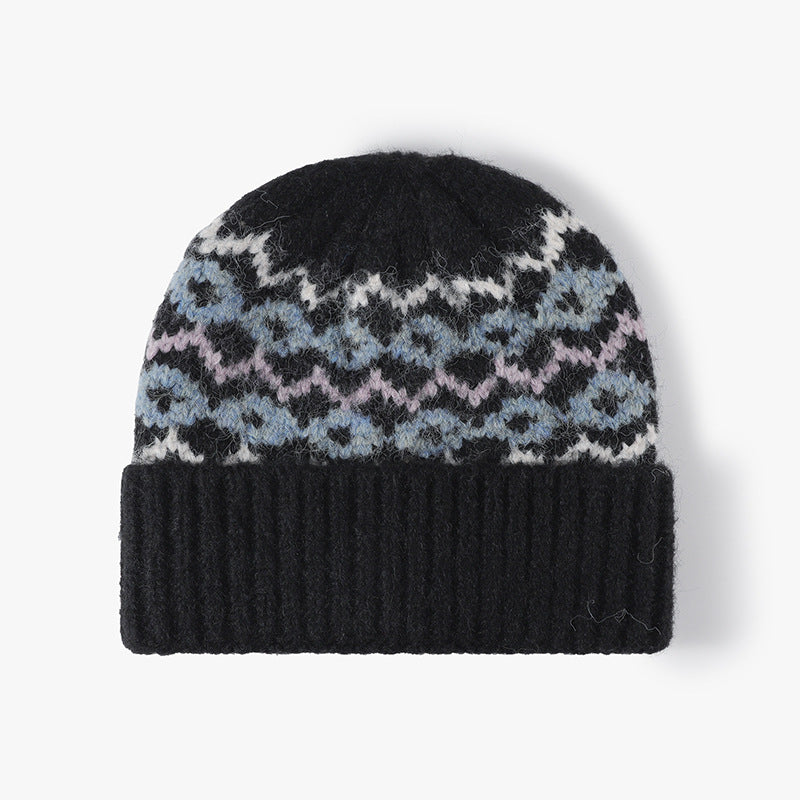 Striped Jacquard Knit Hat Padded Beanie