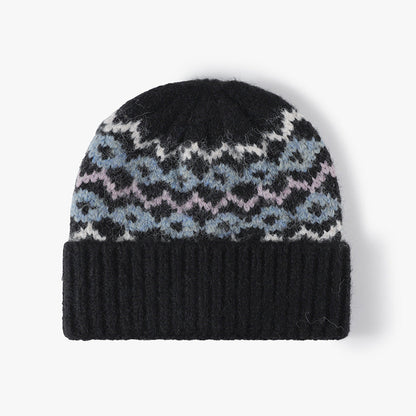 Striped Jacquard Knit Hat Padded Beanie