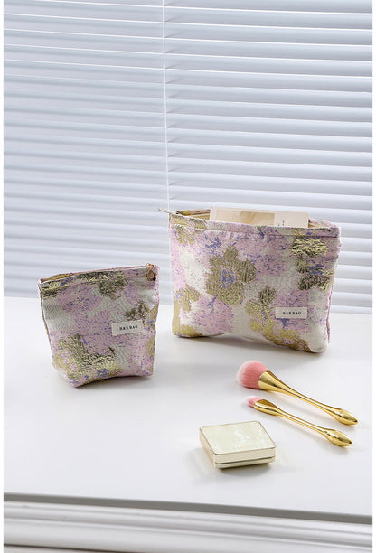 Vintage Floral Jacquard Portable Cosmetic Bag