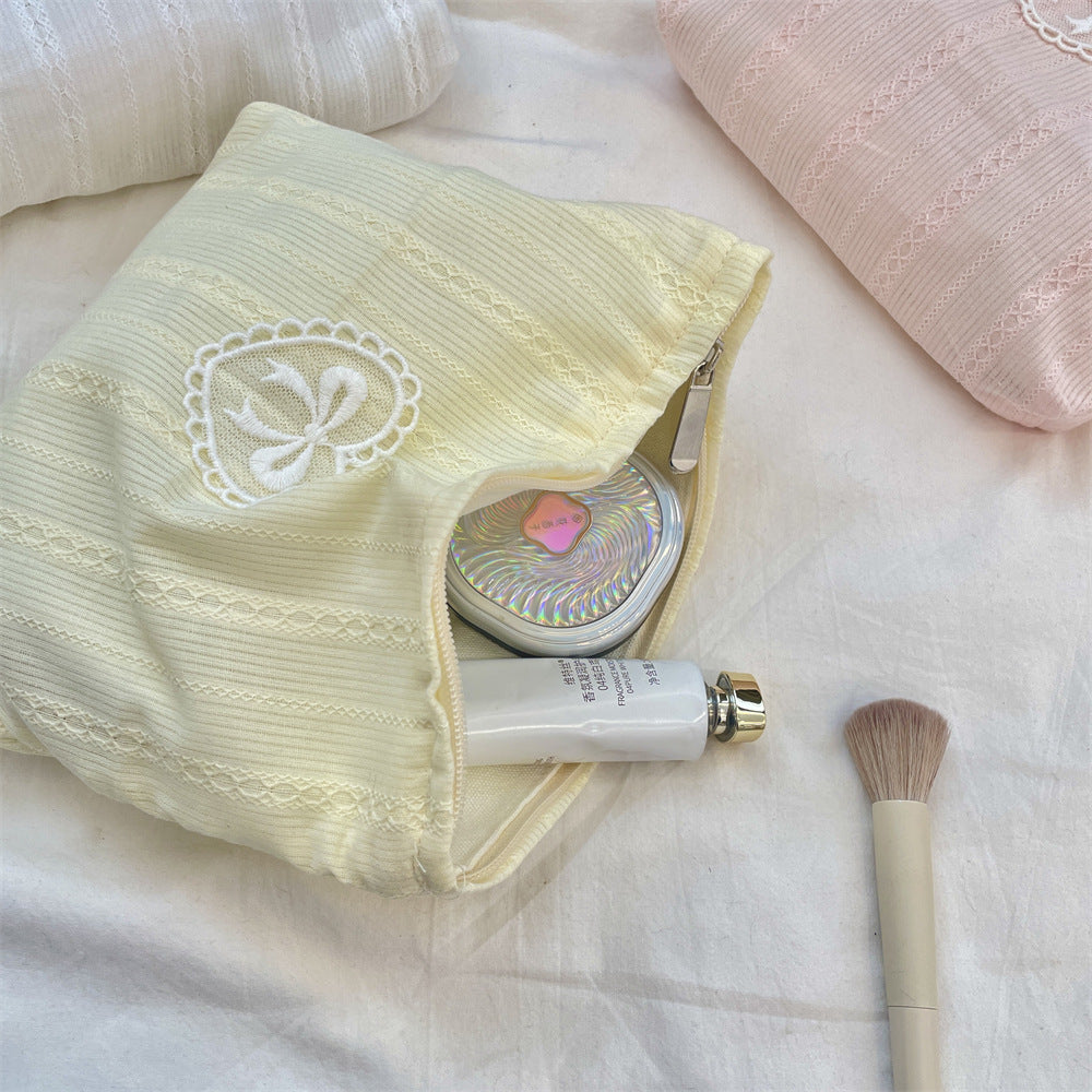 Simple Solid Color Bow Makeup Bag