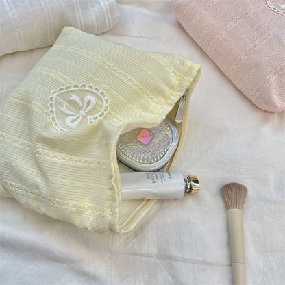 Simple Solid Color Bow Makeup Bag